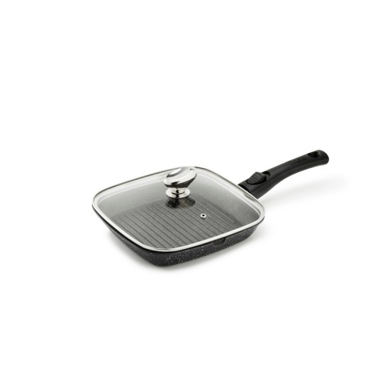 Poêle à Griller Carré 24 Cm Avec Couvercle - Revêtement Anti-adhésif Pierre Médicale - Poignée Amovible - Compatible Induction - 4