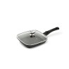 PREMIUM - POELE GRILL 24 x 24 CM FONTE D'ALUMINIUM MANCHE AMOVIBLE AVEC COUVERCLE VERRE BOITE COULEU