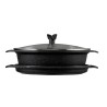 PREMIUM - MARMITE OVALE 3 PIECES 33 x 25 CM FONTE D'ALUMINIUM AVEC COUVERCLE VERRE BOITE COULEUR