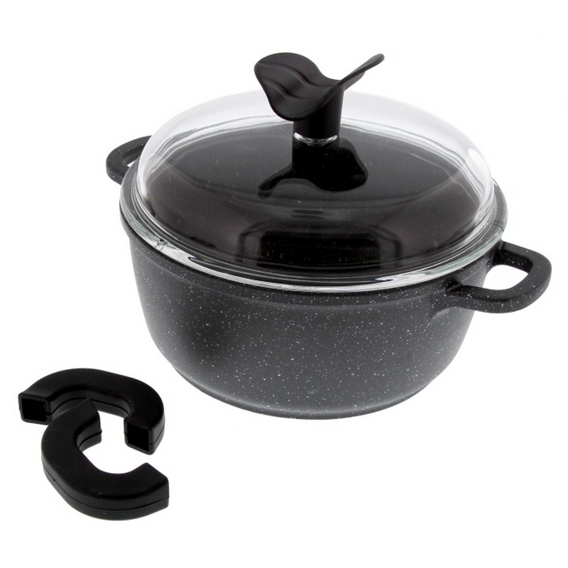ESTIA FAITOUT 20 cm FAÇON PIERRE AVEC COUVERCLE VERRE ESTIA FAITOUT 20 cm FAÇON PIERRE AVEC COUVERCLE VERRE
