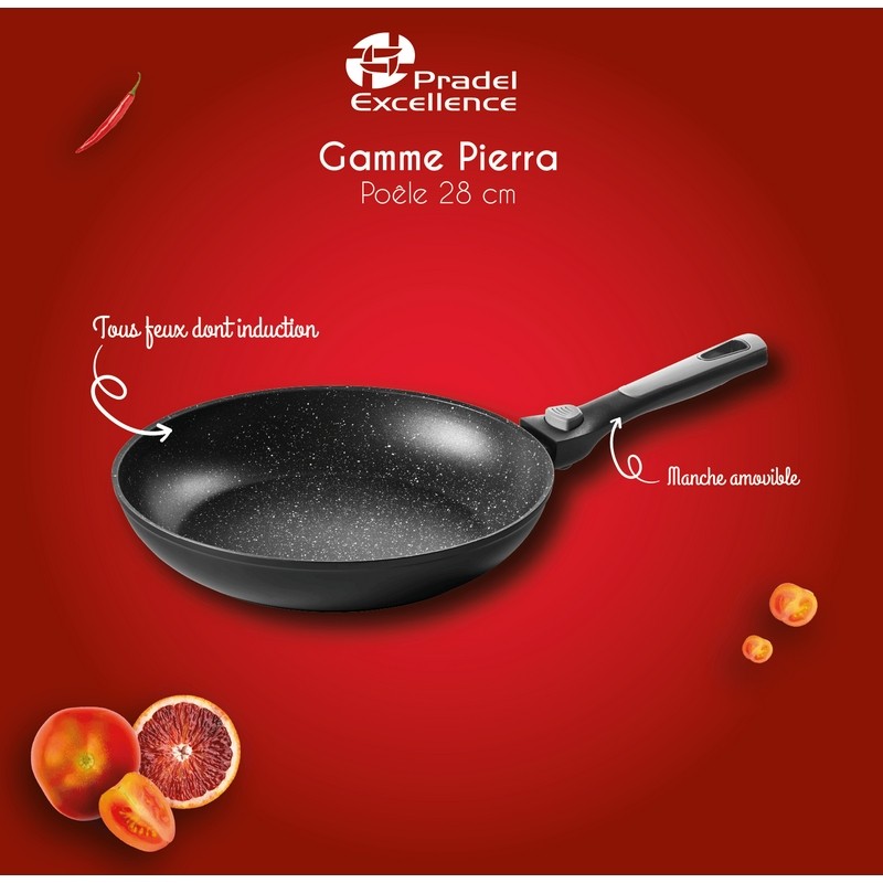 PIERRA - POELE 28 CM ALUMINIUM FORGE MANCHE AMOVIBLE BOITE COULEUR PIERRA - POELE 28 CM ALUMINIUM FORGE MANCHE AMOVIBLE BOITE COULEUR