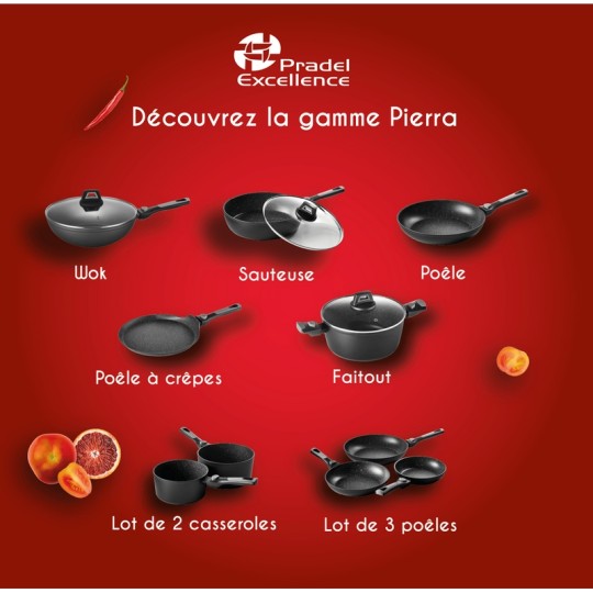 PIERRA - POELE 28 CM ALUMINIUM FORGE MANCHE AMOVIBLE BOITE COULEUR