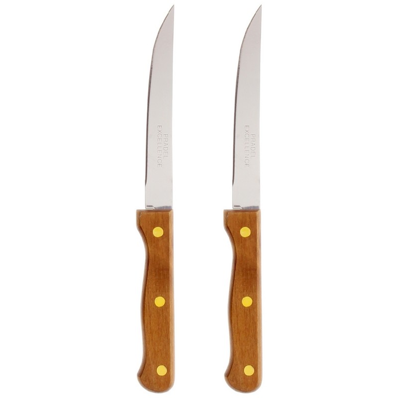 PRADEL - LOT 2 COUTEAUX STEAK 12 CM MANCHES BOIS 3 RIVETS VRAC