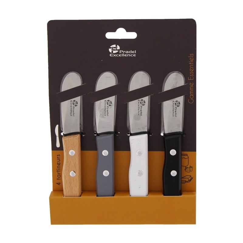 ESSENTIELS - SET 4 TARTINEURS 6 CM MANCHES COULEUR EN BOIS SUR CARTE ESSENTIELS - SET 4 TARTINEURS 6 CM MANCHES COULEUR EN BOIS SUR CARTE