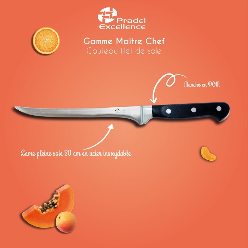 MAITRE CHEF - COUTEAU FILET DE SOLE 20 CM SUR CARTE MAITRE CHEF - COUTEAU FILET DE SOLE 20 CM SUR CARTE