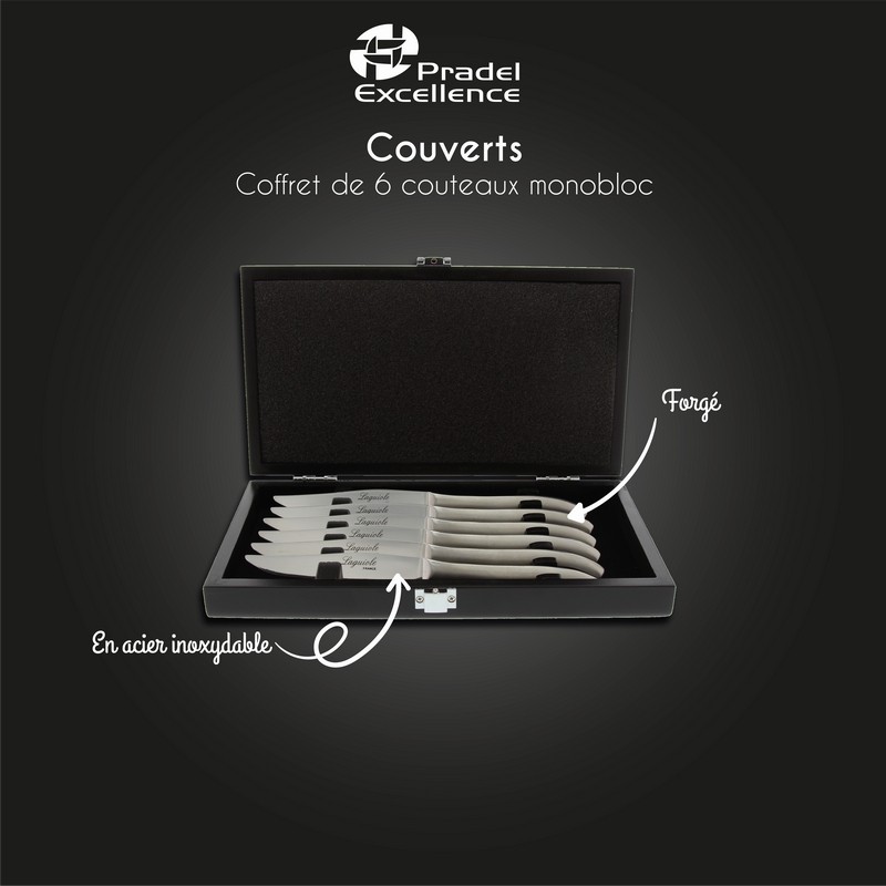 COFFRET 6 COUTEAUX LAGUIOLE MONOBLOC FORGE COFFRET NOIR