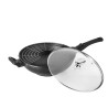 PREMIUM - WOK 32 CM FONTE D'ALUMINIUM MANCHE AMOVIBLE AVEC COUVERCLE VERRE BOITE COUL
