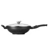 PREMIUM - WOK 32 CM FONTE D'ALUMINIUM MANCHE AMOVIBLE AVEC COUVERCLE VERRE BOITE COUL