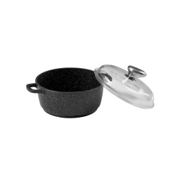 PREMIUM - FAITOUT 20 CM FONTE D'ALUMINIUM AVEC COUVERCLE VERRE BOITE COULEUR