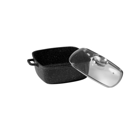 FAITOUT CARRE 28 x 28 CM FONTE D'ALUMINIUM AVEC COUVERCLE VERRE