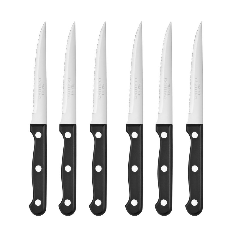 LOT 6 COUTEAUX STEAK 11 CM MANCHES ABS 3 RIVETS