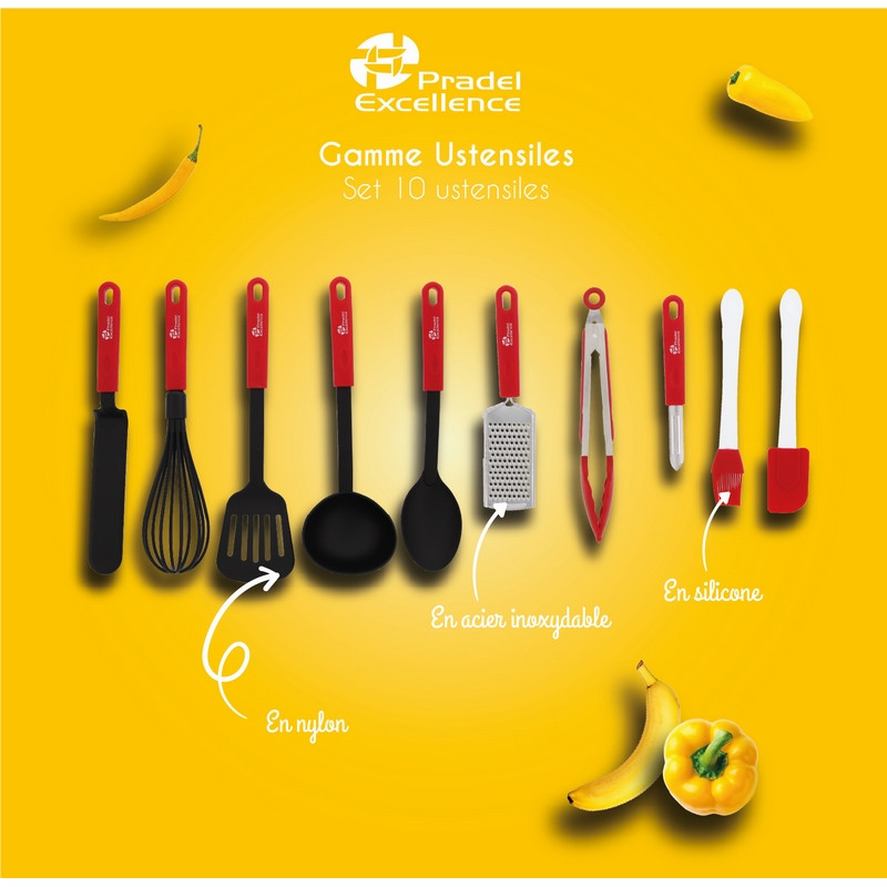 SET DE 10 USTENSILES MANCHES ROUGE