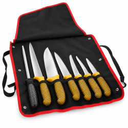 Sac-tablier professionnel de boucherie 7 pièces – 6 couteaux et 1 fusil