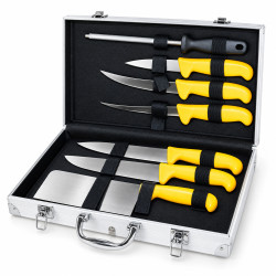 Mallette professionnelle de boucher 7 pièces – 6 couteaux et 1 fusil