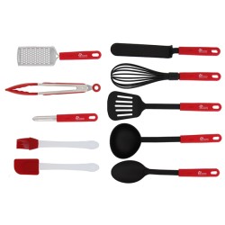 SET DE 10 USTENSILES MANCHES ROUGE