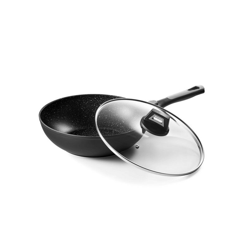 PIERRA WOK 28 cm INTERIEUR FAÇON PIERRE EXTERIEUR NOIR