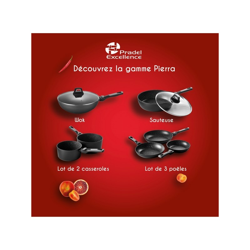 PIERRA WOK 28 cm INTERIEUR FAÇON PIERRE EXTERIEUR NOIR