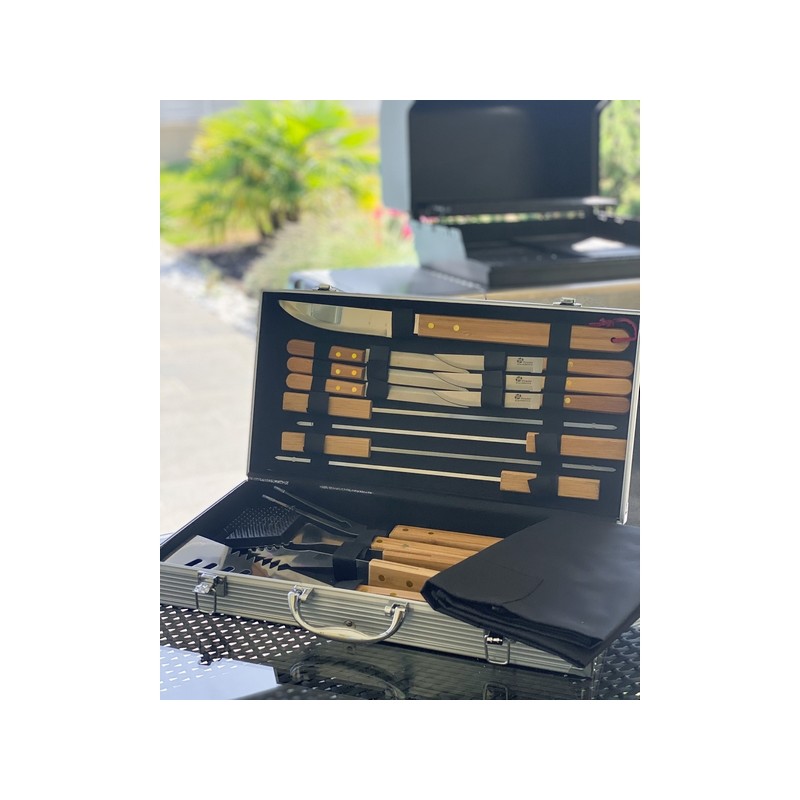 MALLETTE BARBECUE 16 PIECES MANCHES BAMBOU MALLETTE BARBECUE 16 PIECES MANCHES BAMBOU
