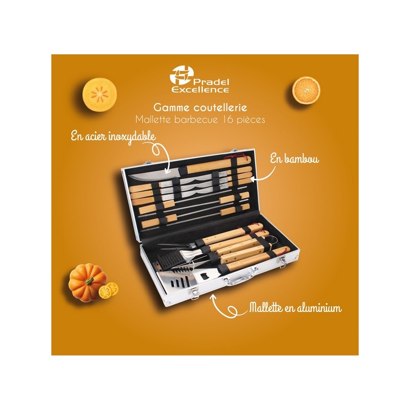 MALLETTE BARBECUE 16 PIECES MANCHES BAMBOU MALLETTE BARBECUE 16 PIECES MANCHES BAMBOU