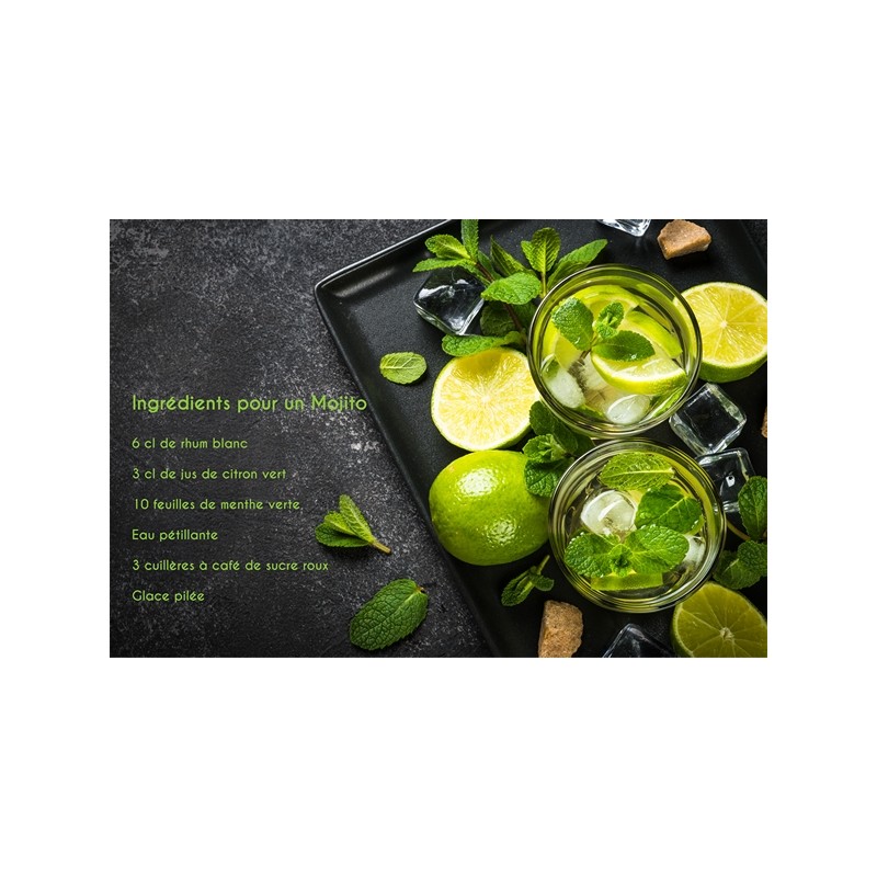 PLANCHE EN VERRE TREMPE - RECTANGLE 40X30CM - MOJITO - BOITE COULEUR