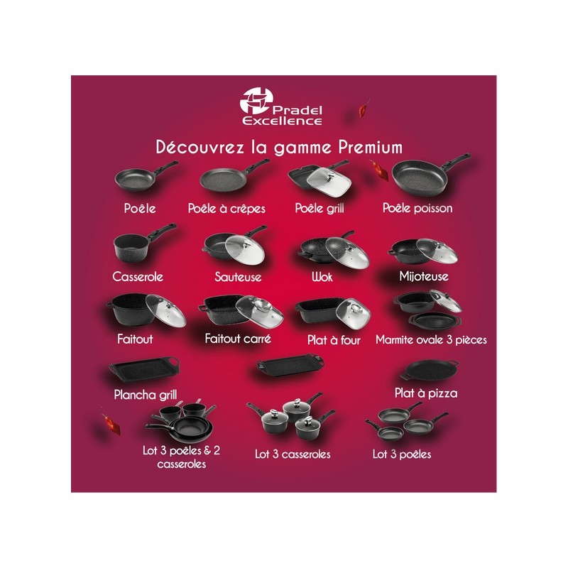 PREMIUM - POELE 32 CM FONTE D'ALUMINIUM MANCHE AMOVIBLE BOITE COULEUR