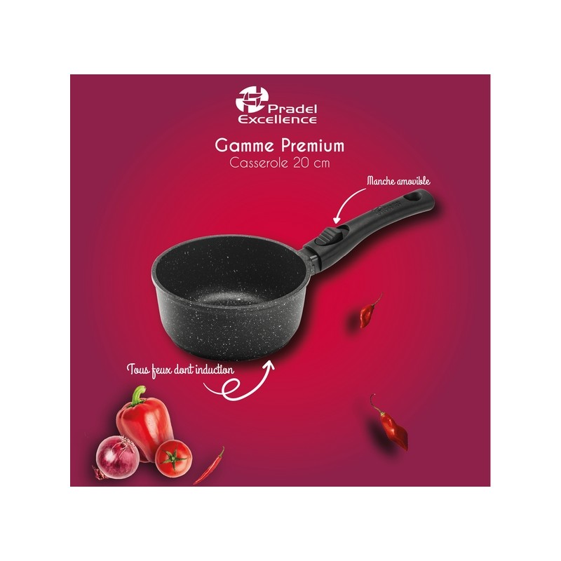 PREMIUM - CASSEROLE 20 CM FONTE D'ALUMINIUM MANCHE AMOVIBLE BOITE COULEUR