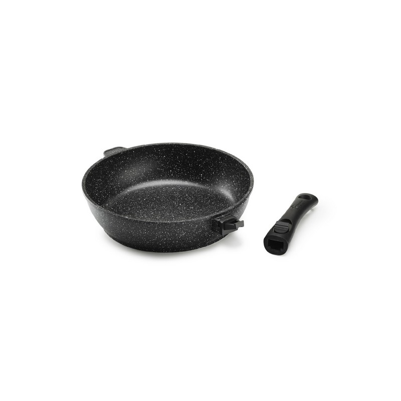 PREMIUM - SAUTEUSE 24 CM FONTE D'ALUMINIUM MANCHE AMOVIBLE AVEC COUVERCLE VERRE BOITE COULEUR