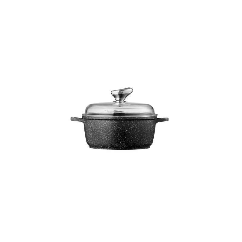 PREMIUM - FAITOUT 24 CM FONTE D'ALUMINIUM AVEC COUVERCLE VERRE BOITE COULEUR