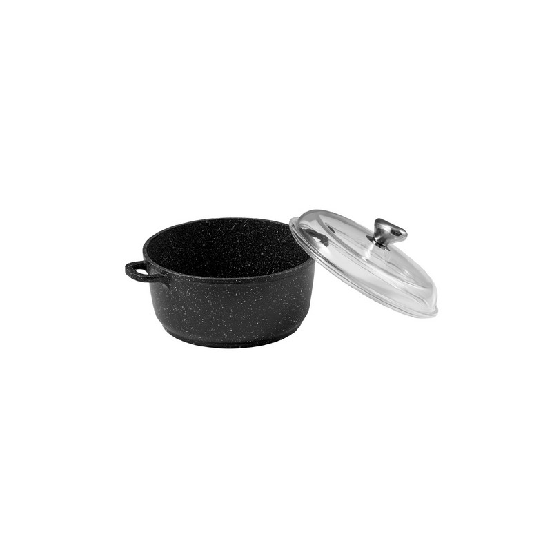 PREMIUM - FAITOUT 24 CM FONTE D'ALUMINIUM AVEC COUVERCLE VERRE BOITE COULEUR