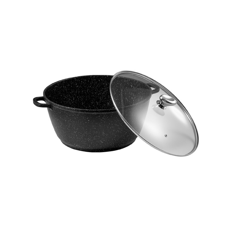 PREMIUM - FAITOUT 36 CM FONTE D'ALUMINIUM AVEC COUVERCLE VERRE BOITE COULEUR