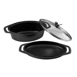 PREMIUM - MARMITE OVALE 3 PIECES 33 x 25 CM FONTE D'ALUMINIUM AVEC COUVERCLE VERRE BOITE COULEUR