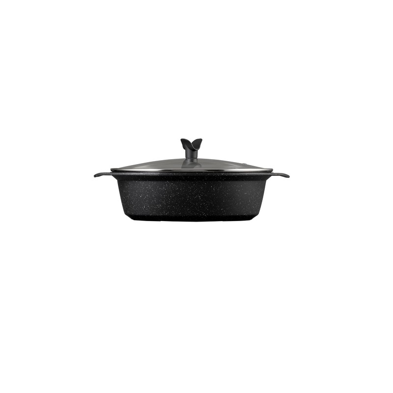 PREMIUM - MARMITE OVALE 3 PIECES 33 x 25 CM FONTE D'ALUMINIUM AVEC COUVERCLE VERRE BOITE COULEUR
