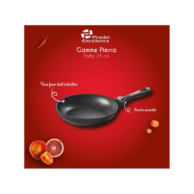 PIERRA - POELE 24 CM ALUMINIUM FORGE MANCHE AMOVIBLE BOITE COULEUR