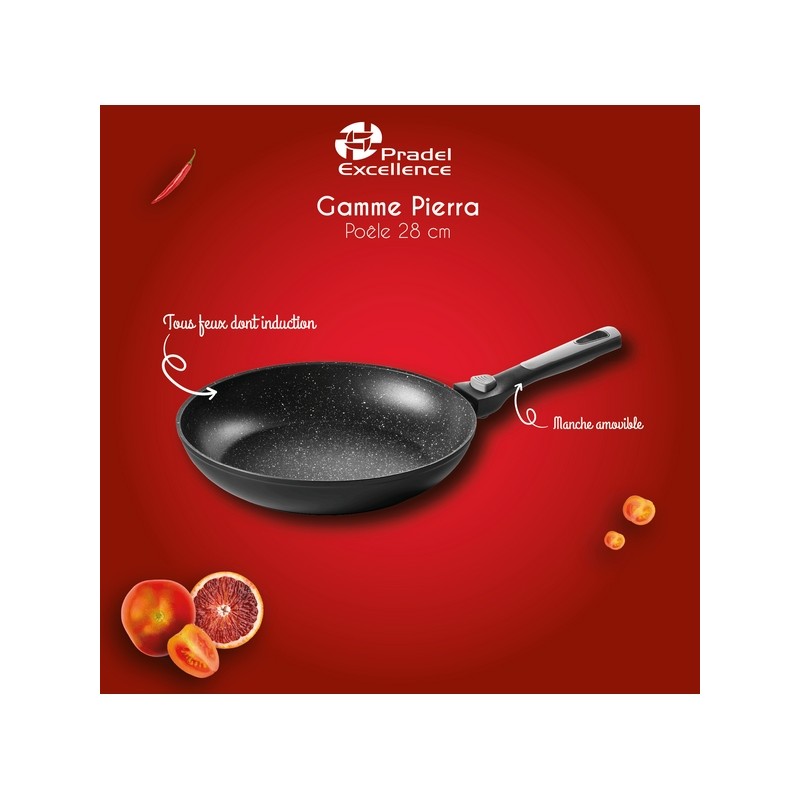 PIERRA - POELE 28 CM ALUMINIUM FORGE MANCHE AMOVIBLE BOITE COULEUR