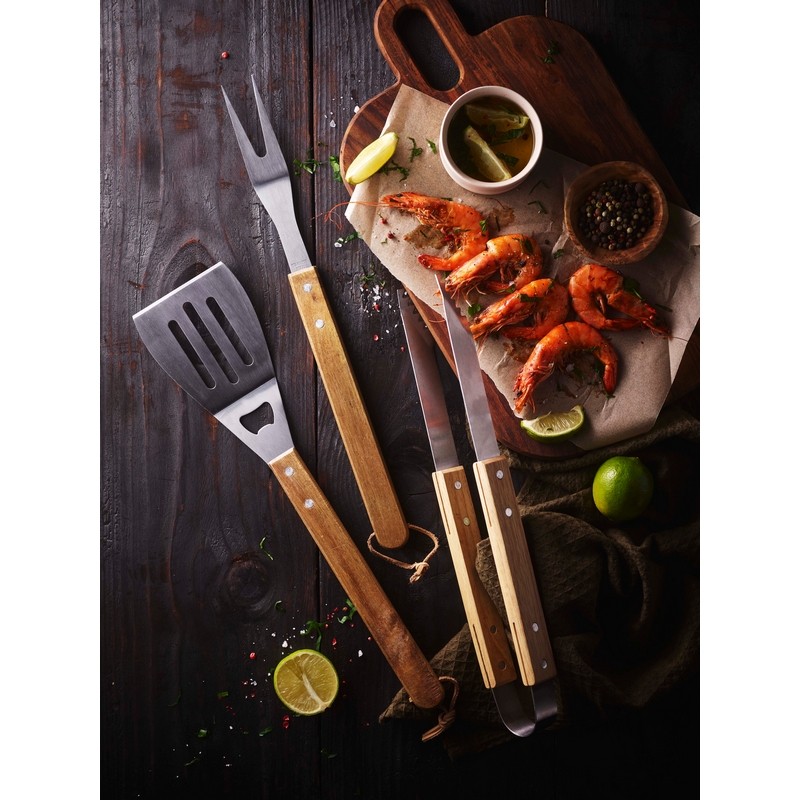 ESSENTIELS - SET BARBECUE 3 PIECES MANCHES BOIS A SUSPENDRE ESSENTIELS - SET BARBECUE 3 PIECES MANCHES BOIS A SUSPENDRE