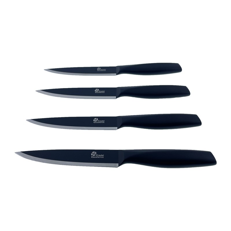 ESSENTIELS - SET 4 COUTEAUX STEAK LAME NOIRE BOITE COULEUR