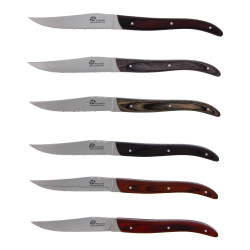 LES BOISES - SET 6 COUTEAUX DE TABLE MANCHES BOIS COFFRET COULEUR