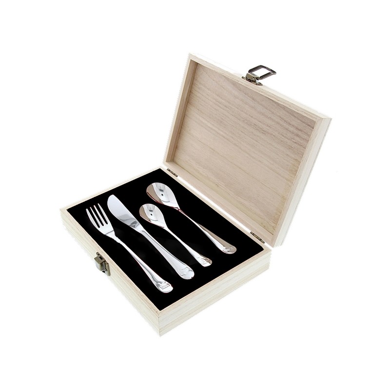 KIDDO COFFRET BOIS 4 COUVERTS ENFANT INOX