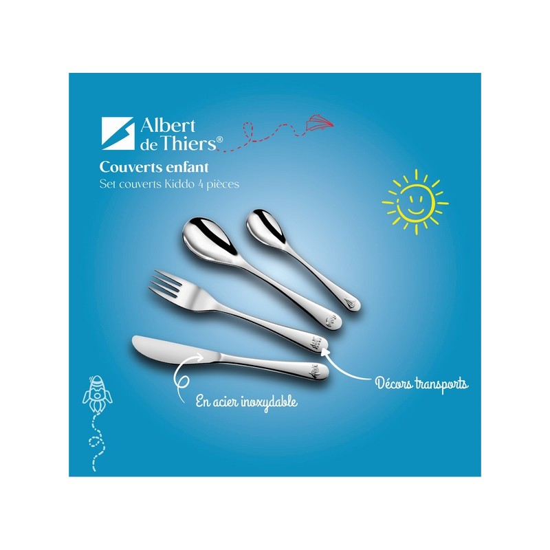 KIDDO COFFRET BOIS 4 COUVERTS ENFANT INOX