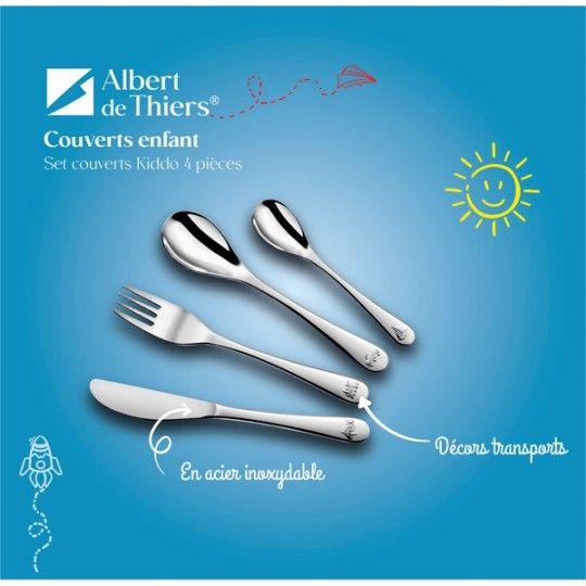 KIDDO COFFRET BOIS 4 COUVERTS ENFANT INOX