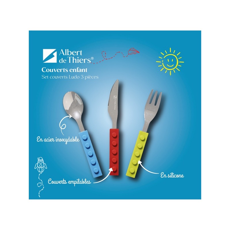 LUDO - SET 3 COUVERTS ENFANT MANCHES EMBOITABLES BOITE COULEUR LUDO - SET 3 COUVERTS ENFANT MANCHES EMBOITABLES BOITE COULEUR