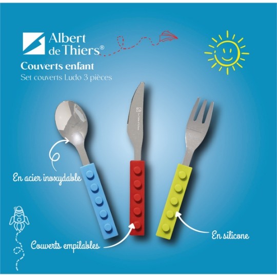 LUDO - SET 3 COUVERTS ENFANT MANCHES EMBOITABLES BOITE COULEUR