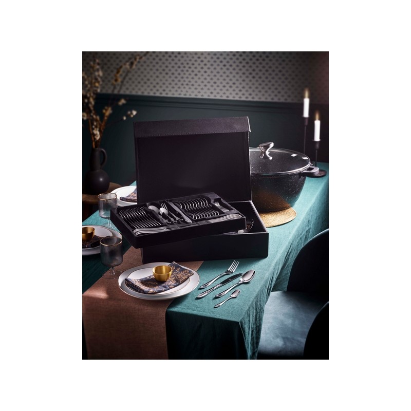 MENAGERE MIROIR 84 PIECES DANS COFFRET NOIR MENAGERE MIROIR 84 PIECES DANS COFFRET NOIR