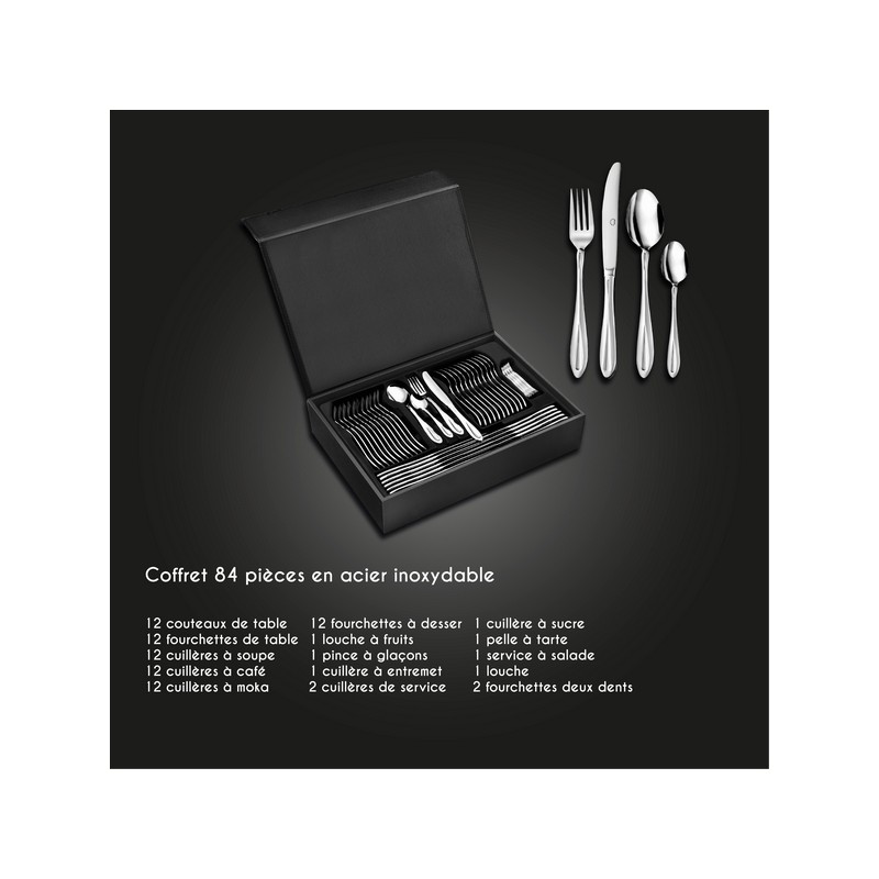 MENAGERE MIROIR 84 PIECES DANS COFFRET NOIR MENAGERE MIROIR 84 PIECES DANS COFFRET NOIR