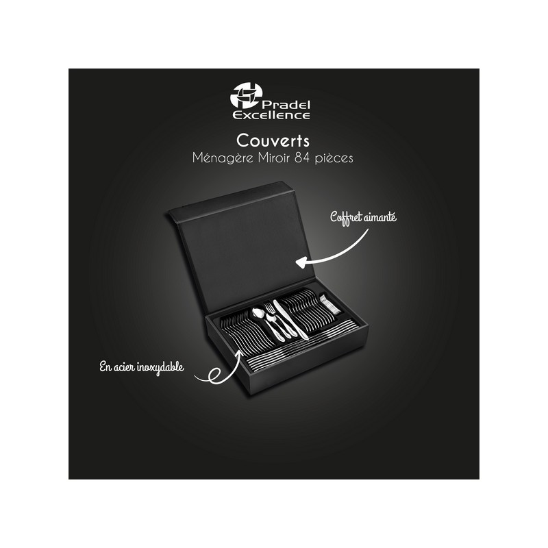 MENAGERE MIROIR 84 PIECES DANS COFFRET NOIR MENAGERE MIROIR 84 PIECES DANS COFFRET NOIR