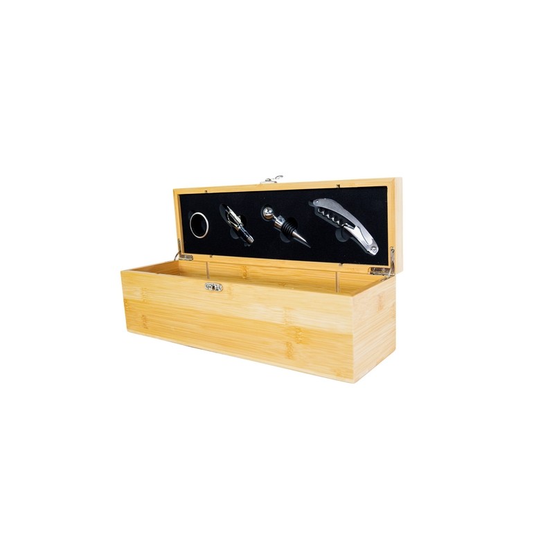 COFFRET SOMMELIER BAMBOU 1 BOUTEILLE AVEC 4 ACCESSOIRES