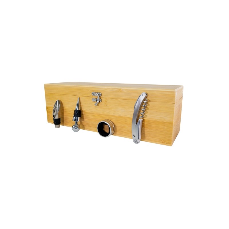 COFFRET SOMMELIER BAMBOU 1 BOUTEILLE AVEC 4 ACCESSOIRES