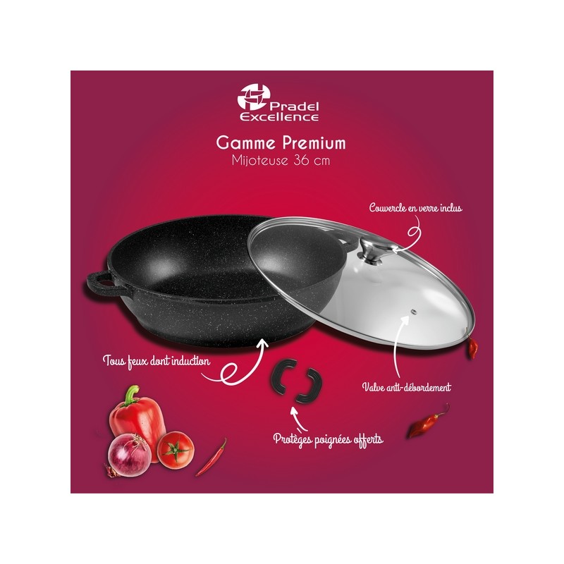 MIJOTEUSE 36 cm AVEC COUVERCLE VERRE FAÇON PIERRE